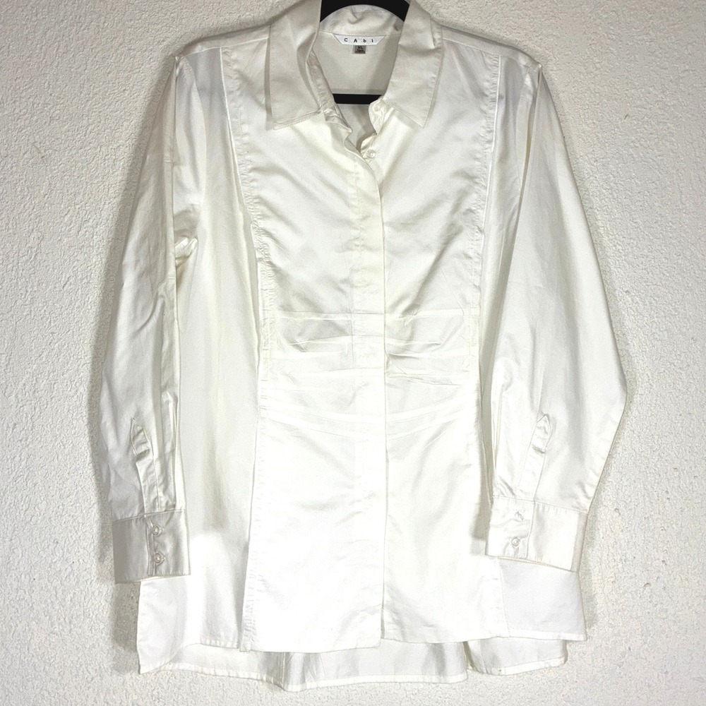 Cabi White Pin-Tuck Pleated Waist Button Down Tunic Shirt Blouse XL